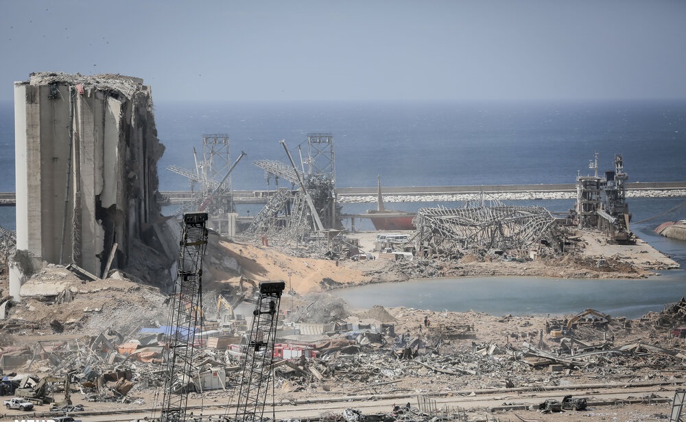 Destruction of the port of Beirut in 2020 explosion.